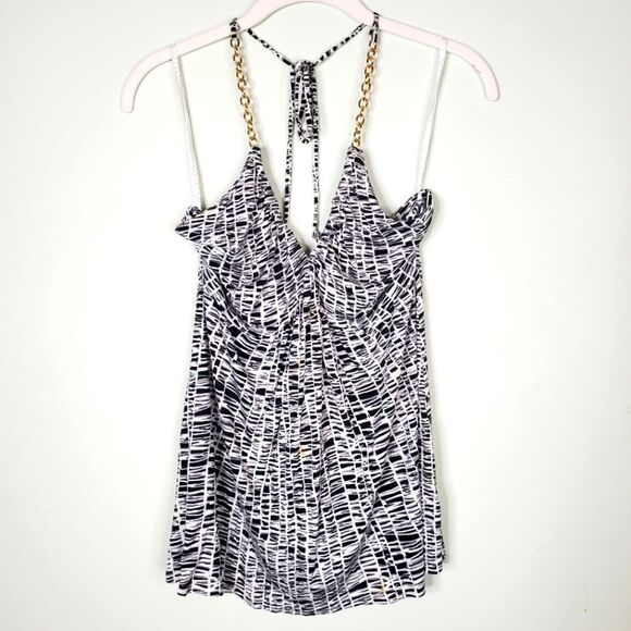 Express Vintage Y2K 2007 Black and White Gold Chain Halter Top Size Small - Picture 1 of 11